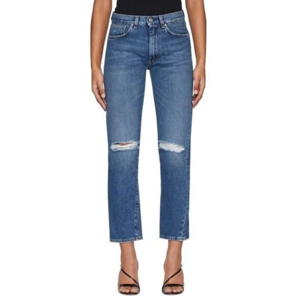 Toteme Original Ripped Twisted Seam Jeans Dark Wash Women’s Size 25 Straight Leg - Picture 3 of 16